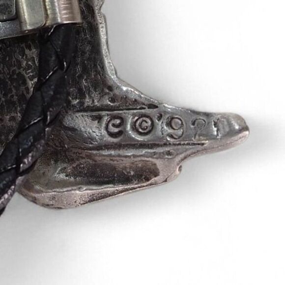 EGE Vintage 9'92 Pewter Western Cowboy Boots Bolo Tie - Picture 7 of 7